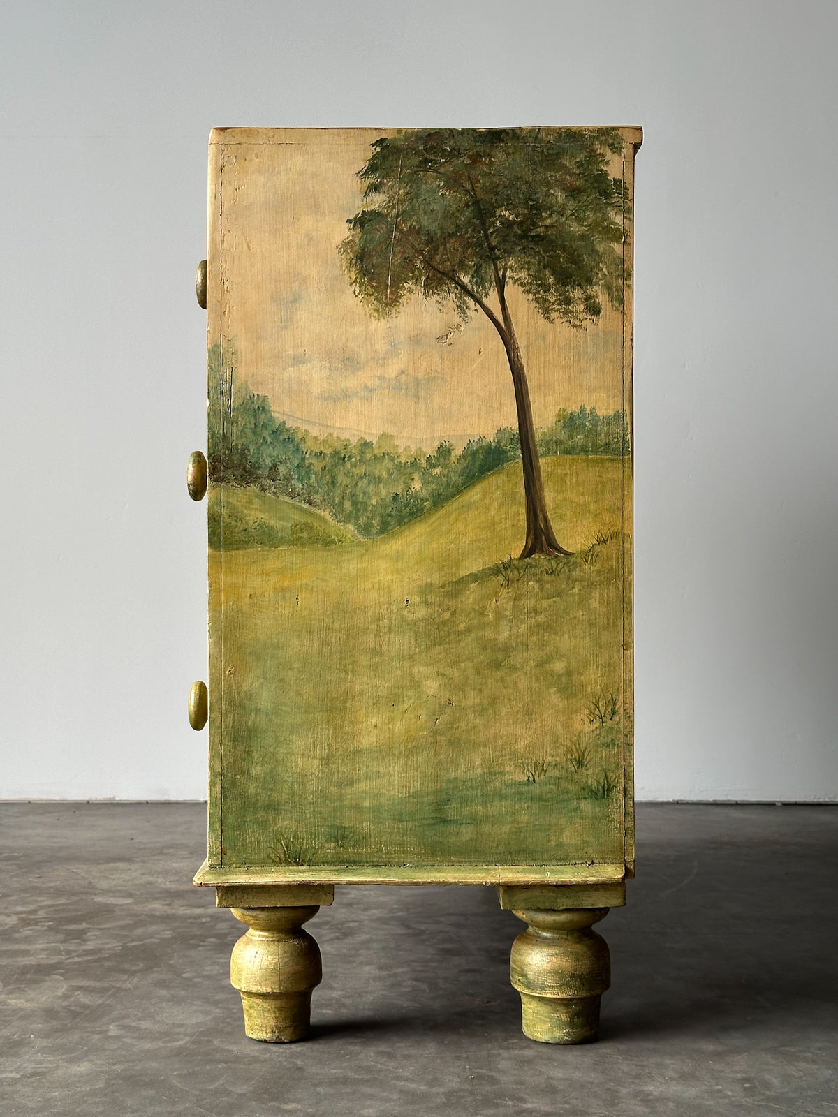 Hand-Painted Cottage Landscape Chest of Drawers, 19th Century