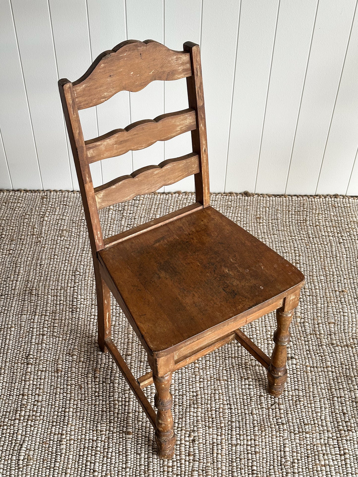 Antique Ladderback Scalloped Accent Dining Chairs, Pair