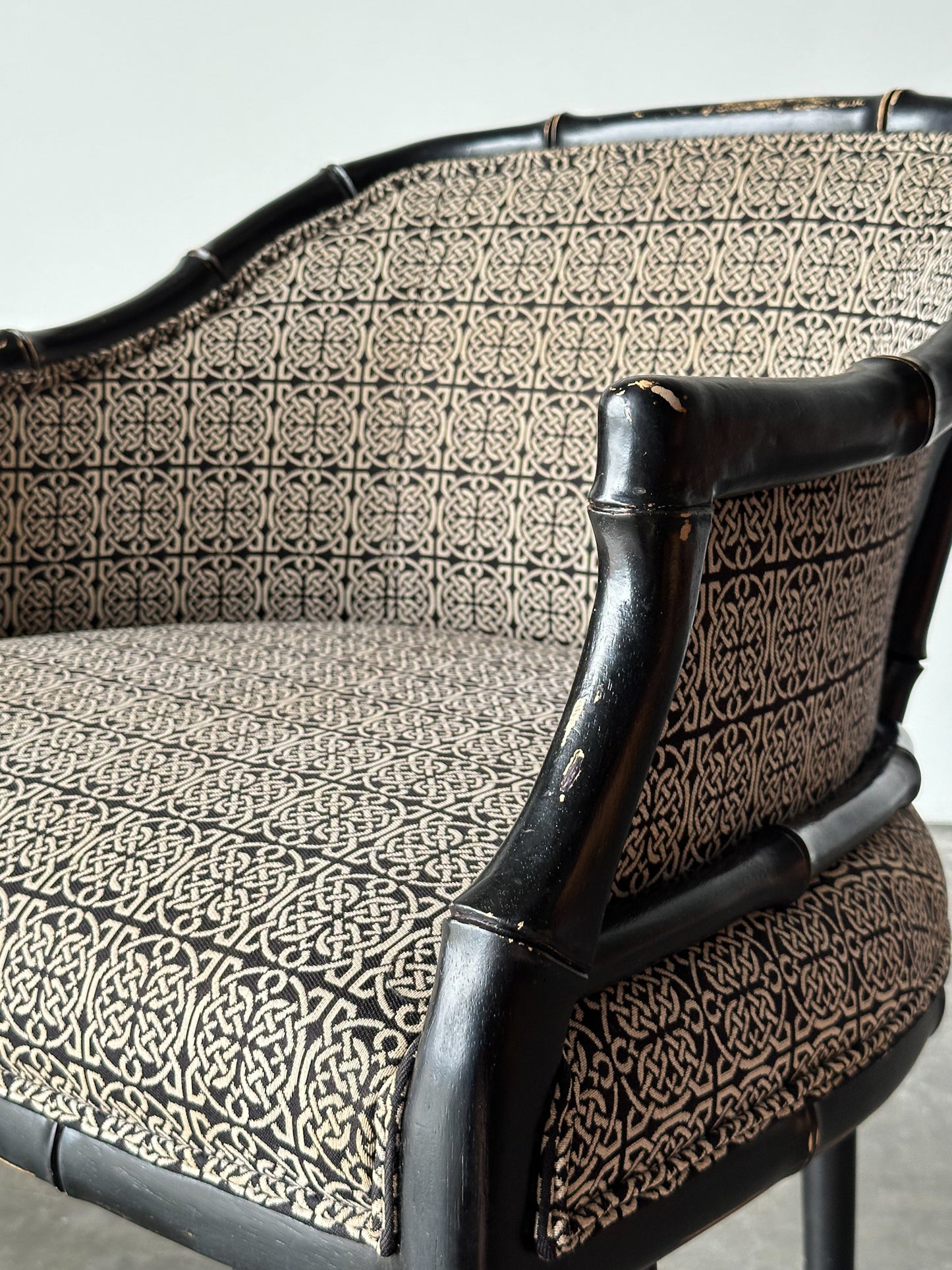 Black Lacquered Faux Bamboo Barrel-Back Armchair, 1980s