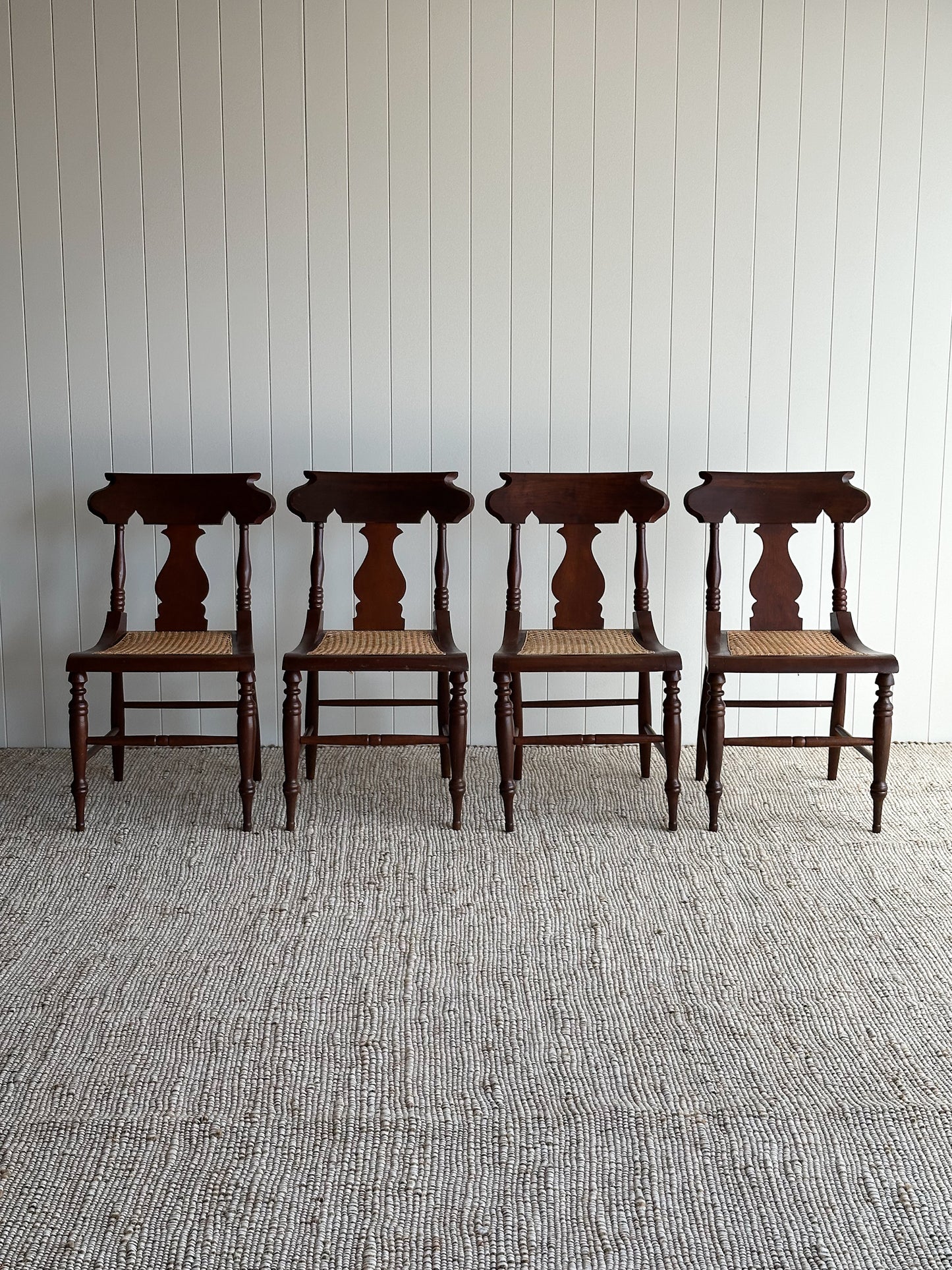 1960s Vintage Sculpted Mahogany Dining Chairs with Cane Seats, Set of 4