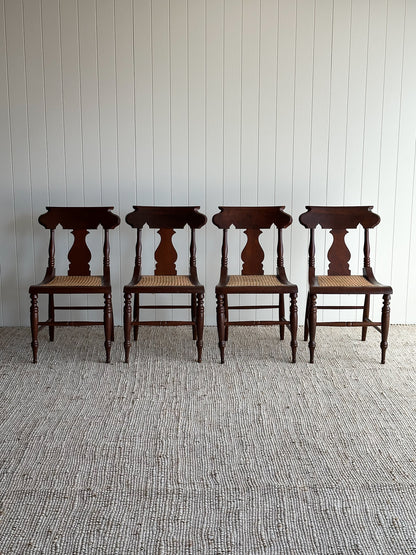 1960s Vintage Sculpted Mahogany Dining Chairs with Cane Seats, Set of 4