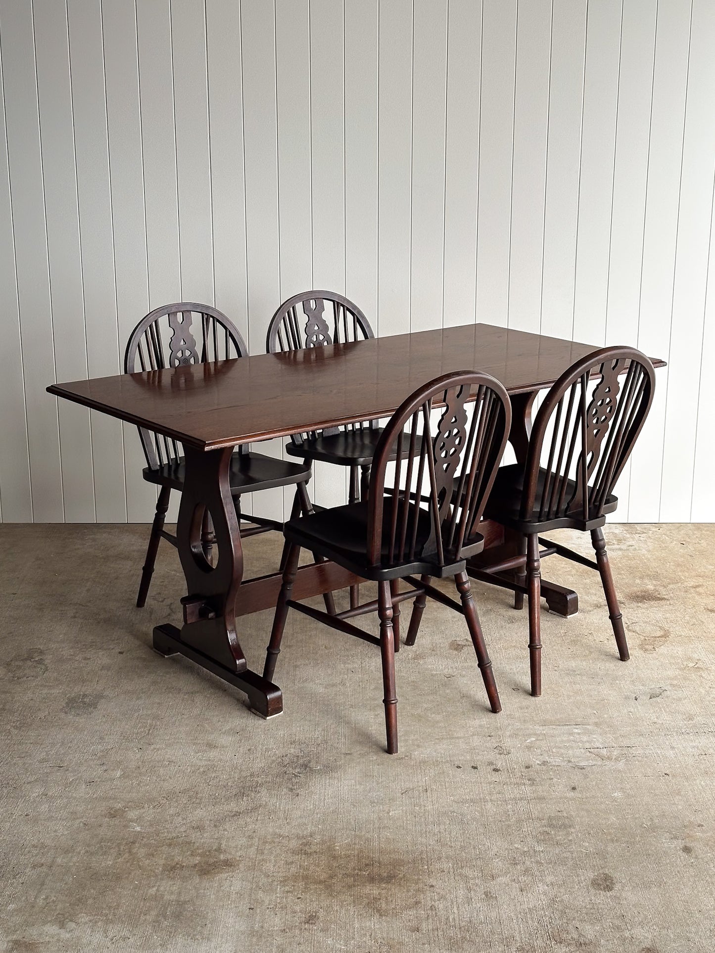 Vintage Old World Architectural Oak Trestle Dining Table