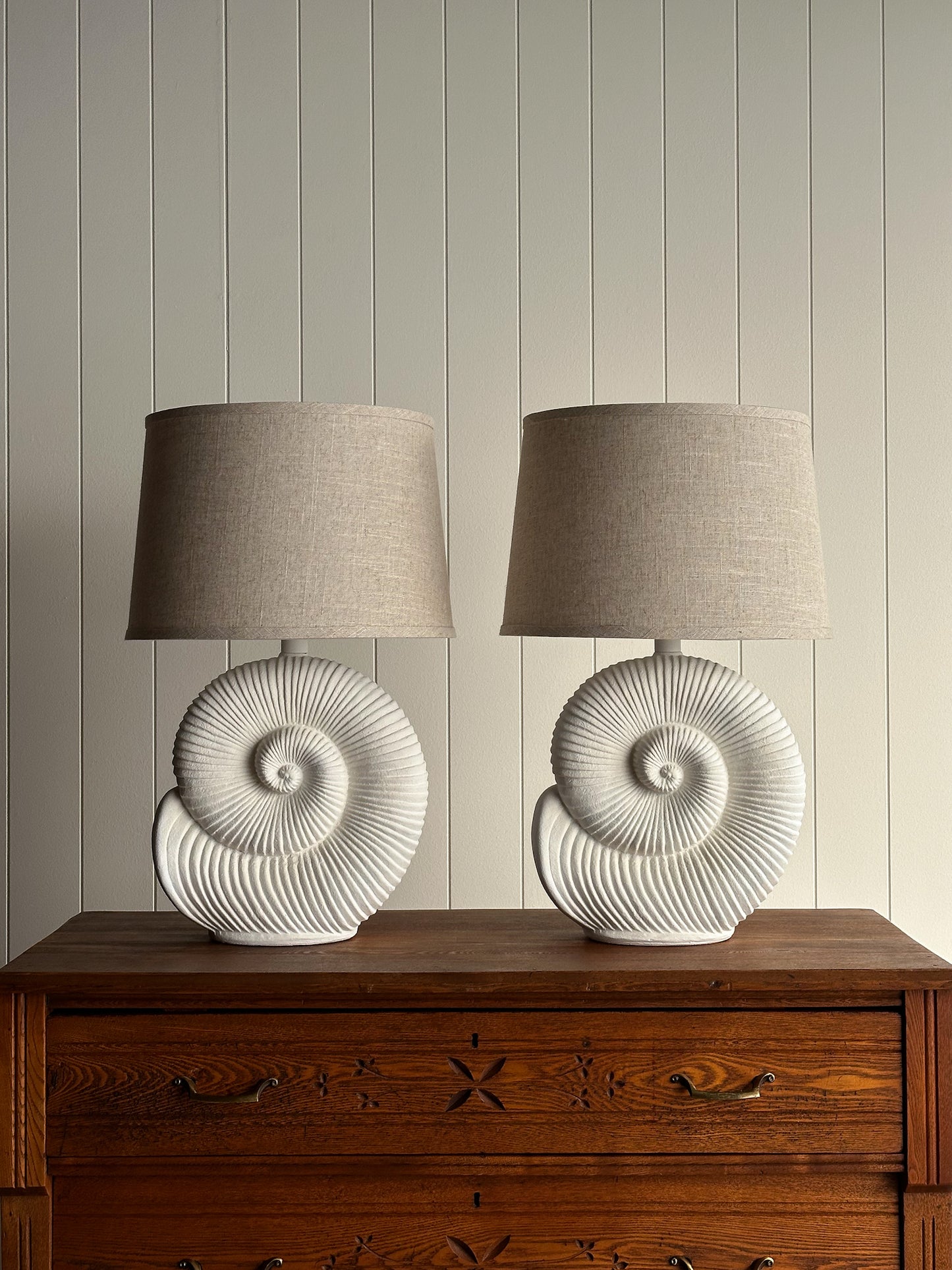 Vintage Postmodern Plaster Seashell Table Lamps, Pair