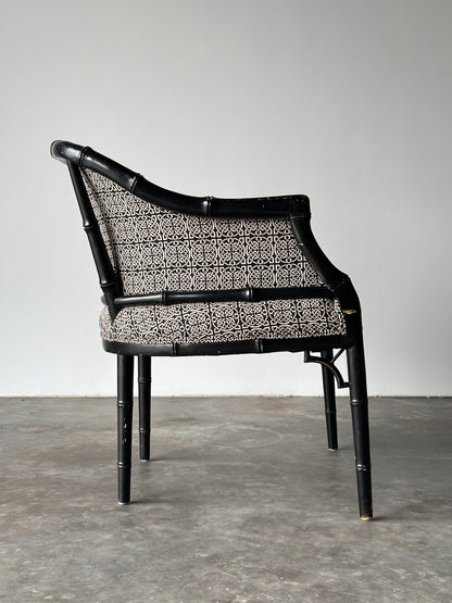 Black Lacquered Faux Bamboo Barrel-Back Armchair, 1980s
