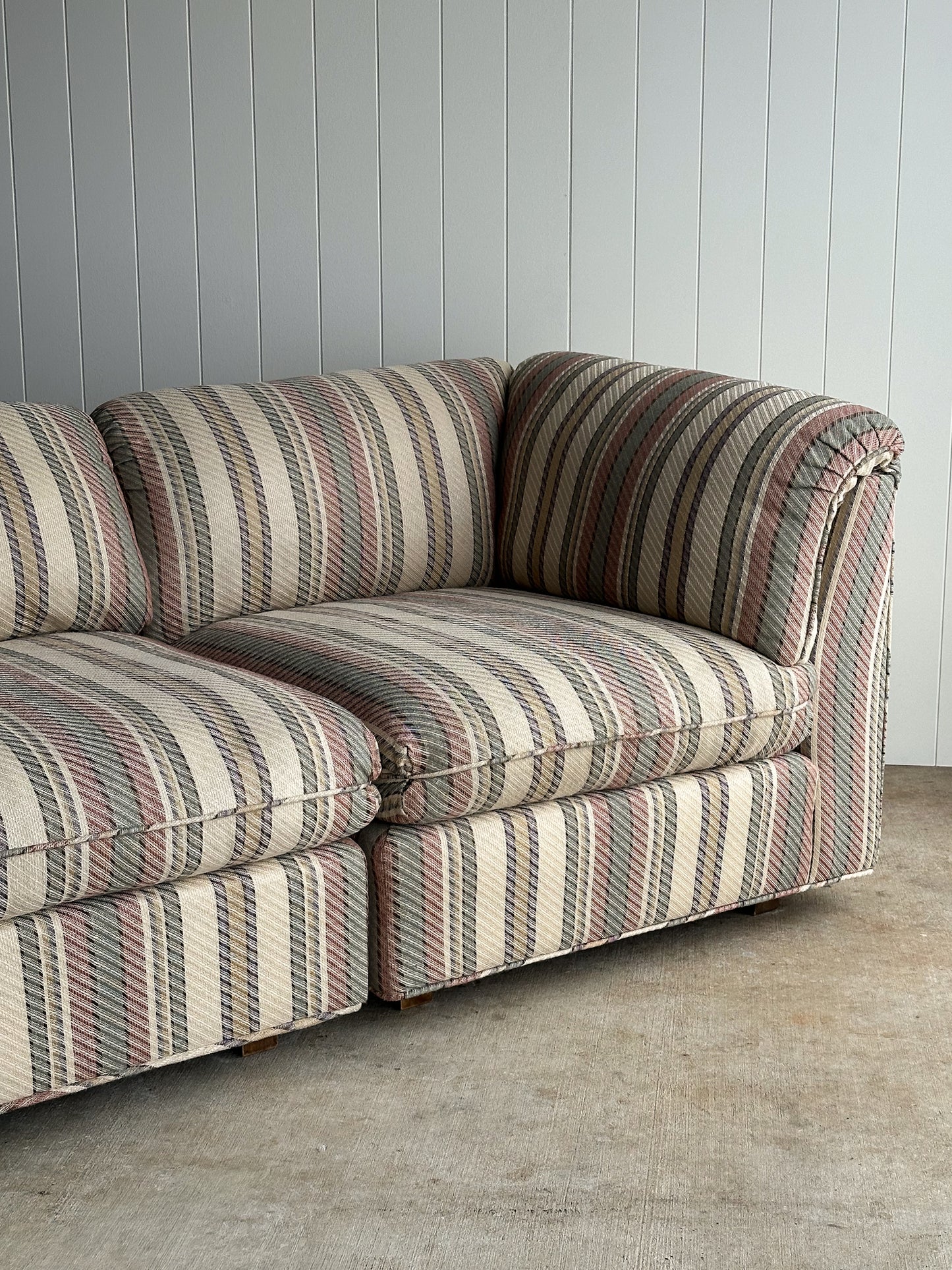 Vintage Postmodern Three-Piece Modular Sofa in Original Striped Upholstery, C. 1980s
