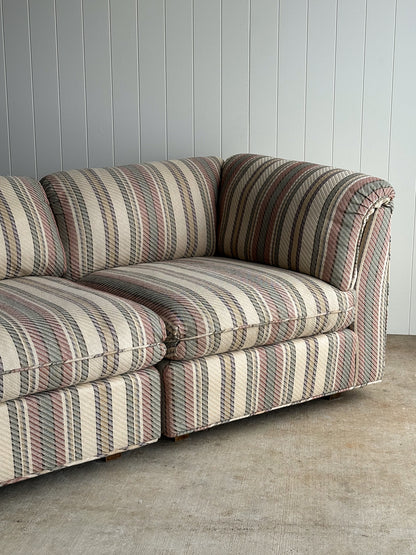 Vintage Postmodern Three-Piece Modular Sofa in Original Striped Upholstery, C. 1980s