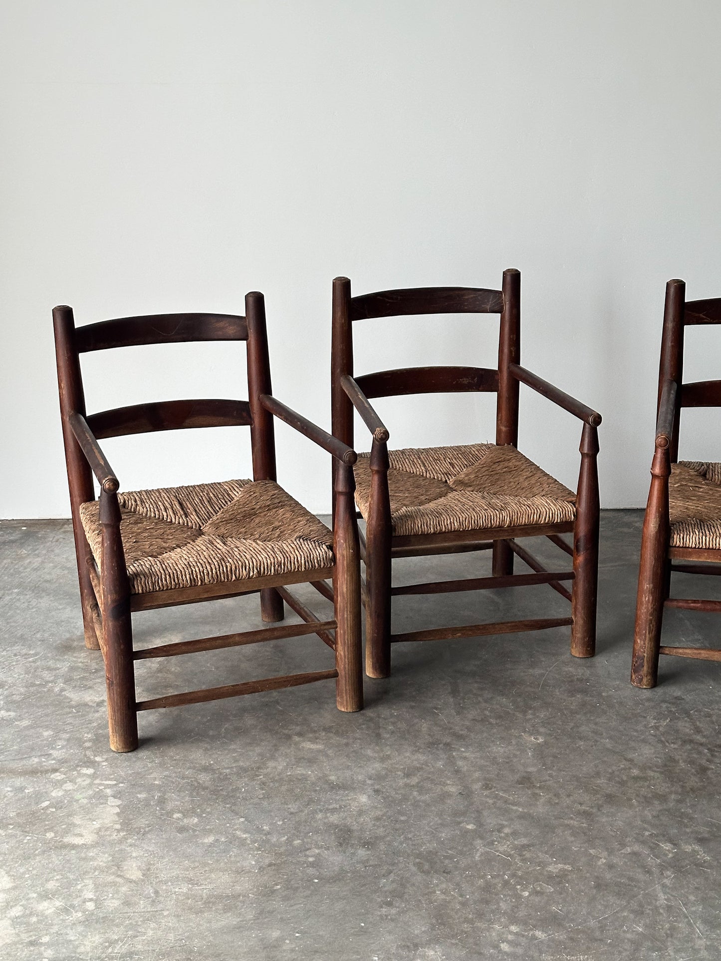 Rustic Pine Hearth Armchairs, France, Mid-20th Century, Set of Four
