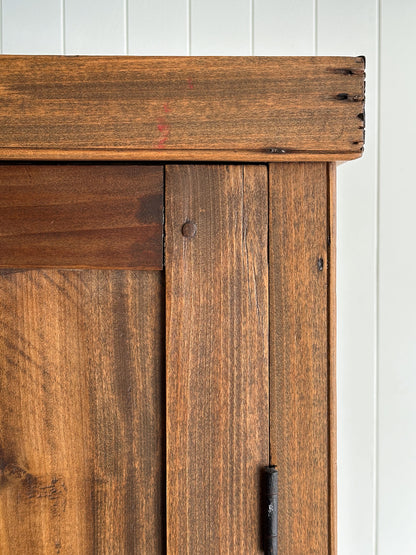 Antique Pine Cupboard Cabinet With Carved Crest