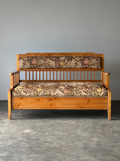 Pine Bench Fold-Out Daybed With Hidden Storage, Central Europe, 19th Century
