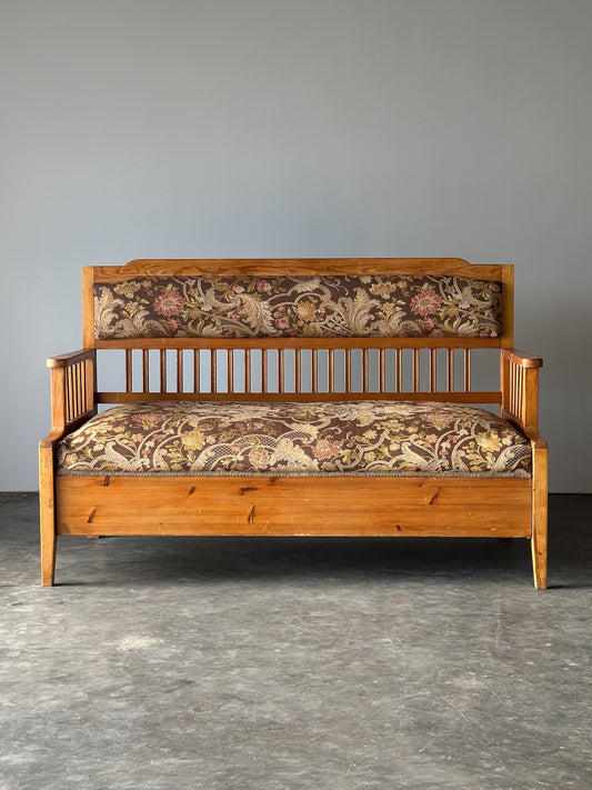 Pine Bench Fold-Out Daybed With Hidden Storage, Central Europe, 19th Century