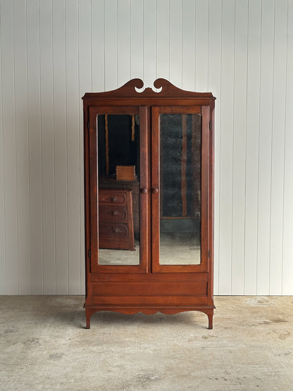Late 19th Century Antique Mahogany Wardrobe Armoire with Original Mirrors