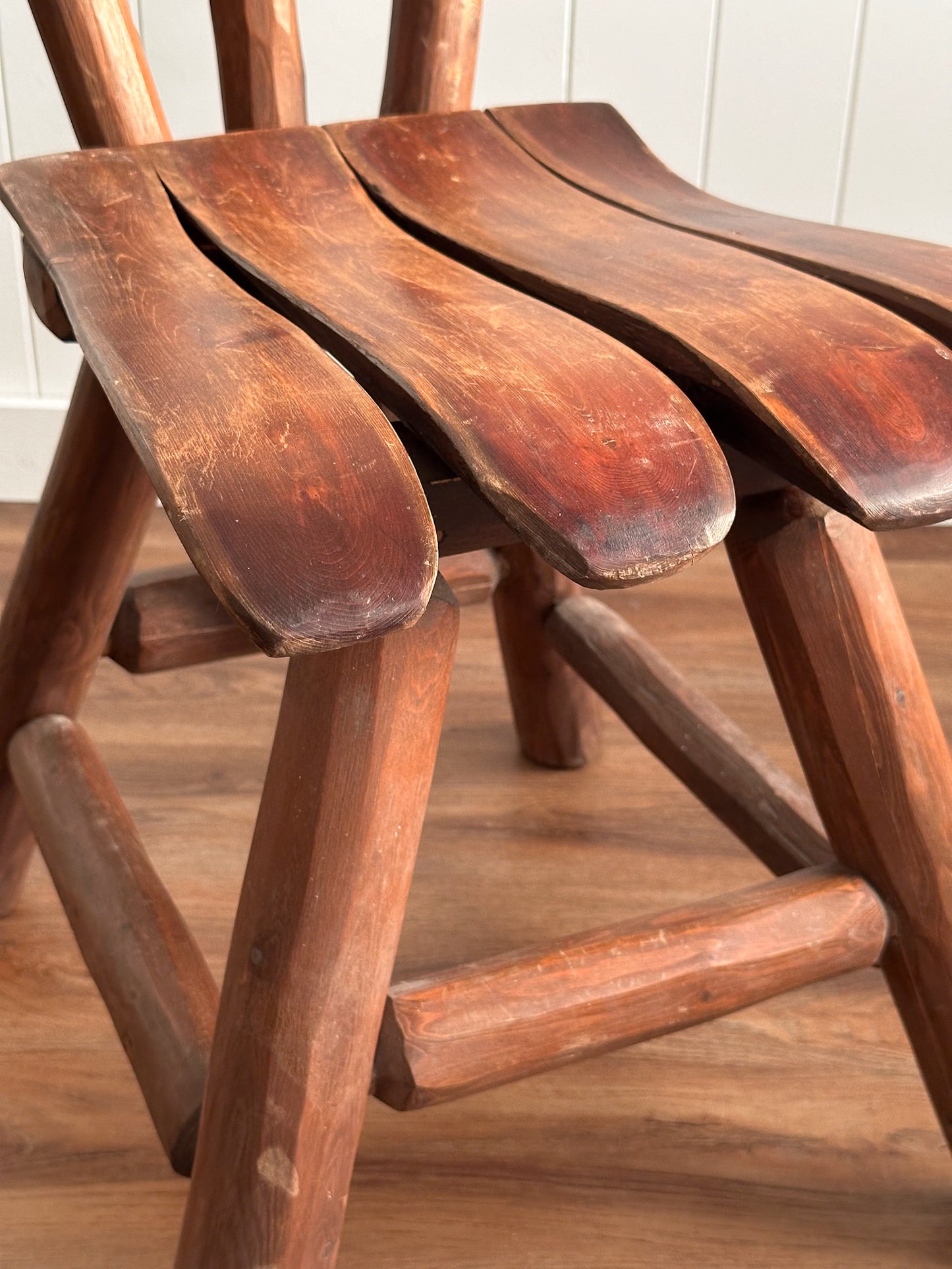 1960s Vintage Brutalist Wabi-Sabi Wood Dining Chairs, Set of Four