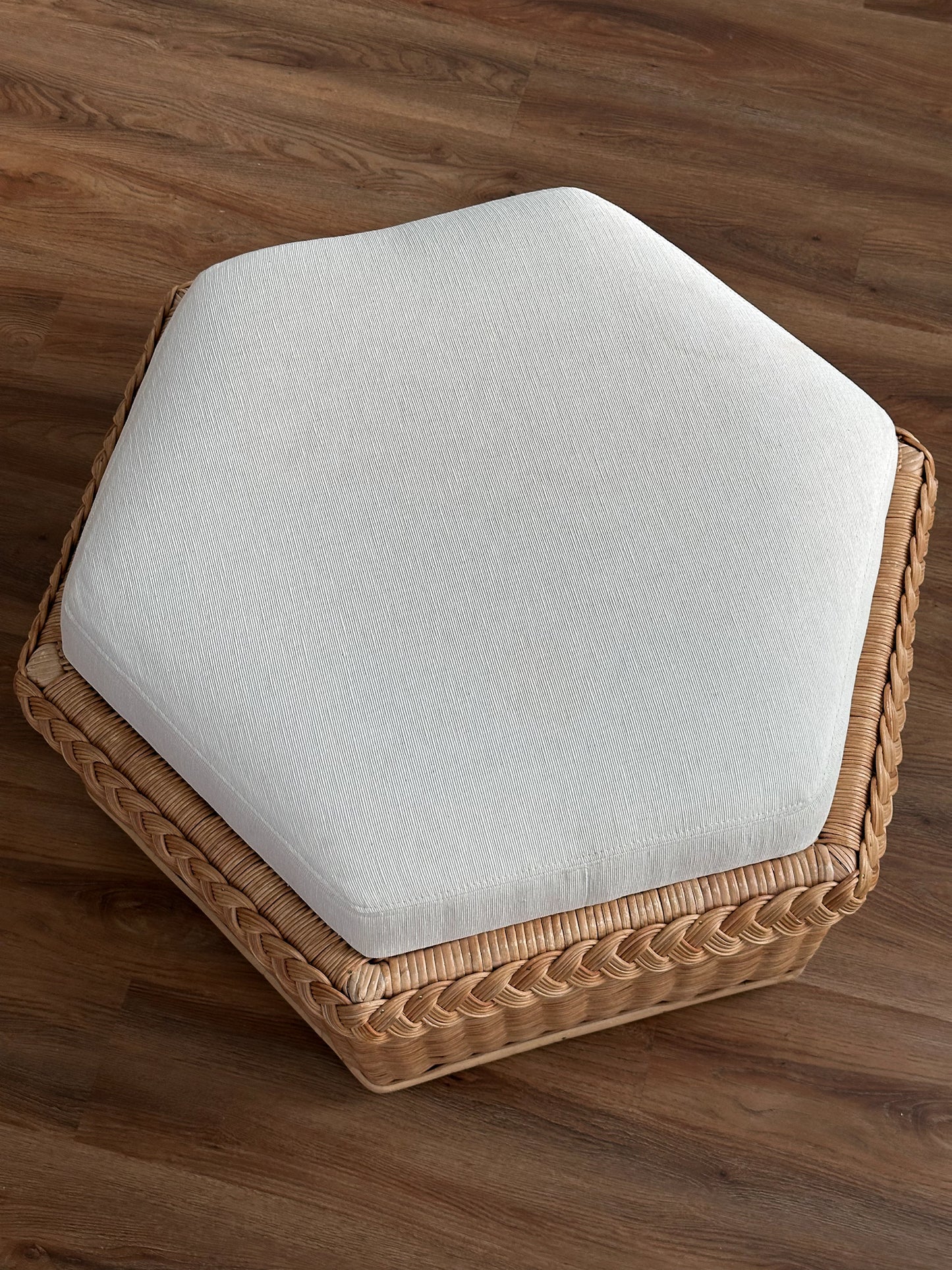 Vintage Brown Jordan Braided Wicker Hexagonal Ottoman
