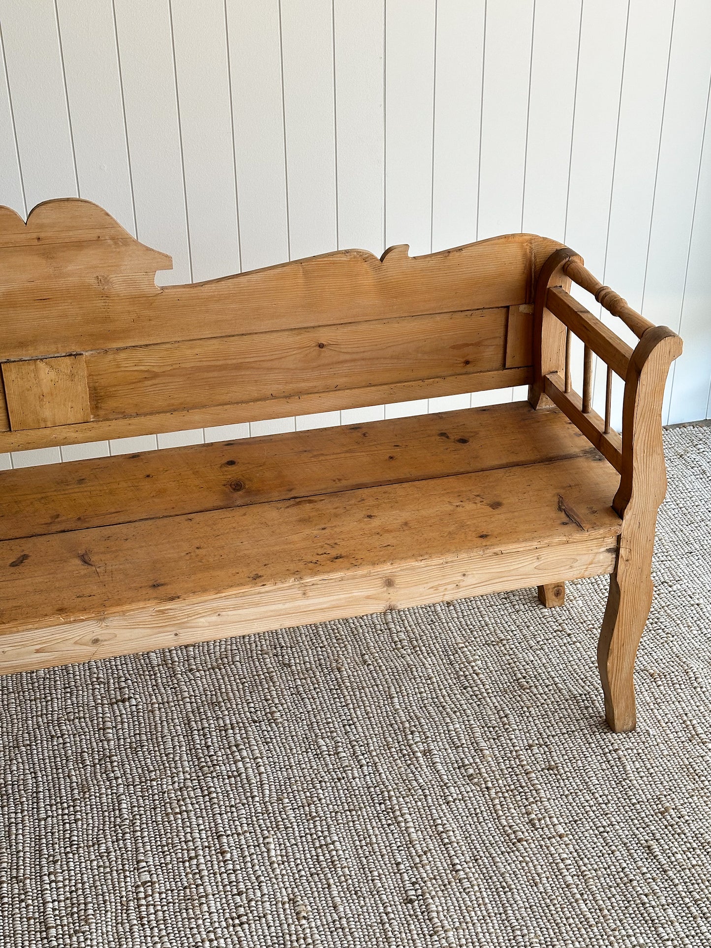 Antique Pine Primitive Folk Art Bench with Paneled Back