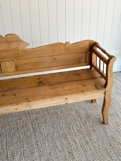 Antique Pine Primitive Folk Art Bench with Paneled Back
