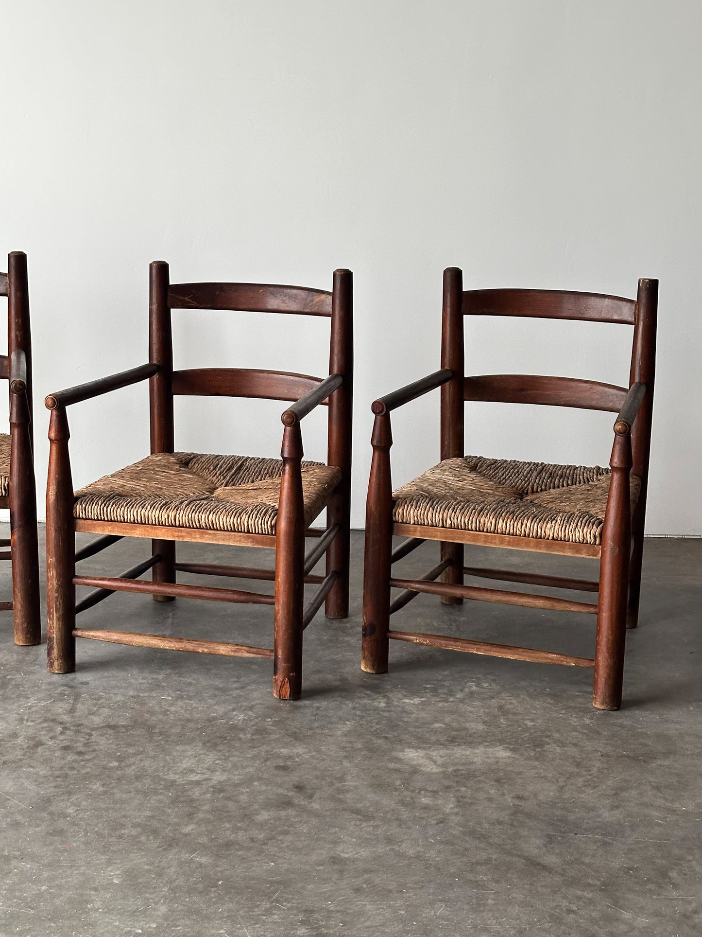 Rustic Pine Hearth Armchairs, France, Mid-20th Century, Set of Four