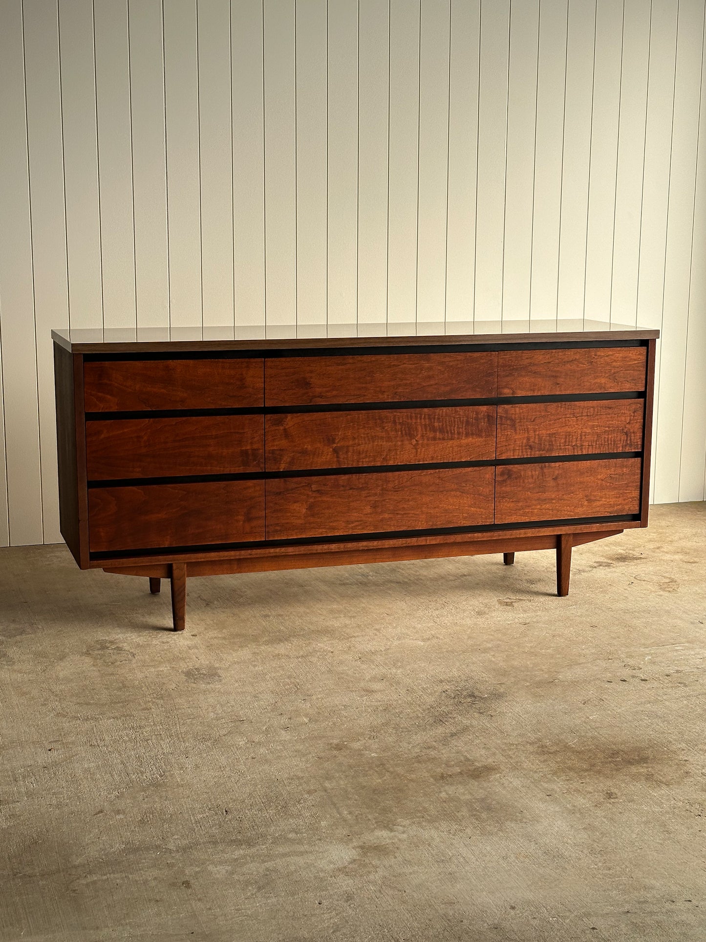 Mid-Century Walnut Nine-Drawer Dresser by Stanley, C. 1960s