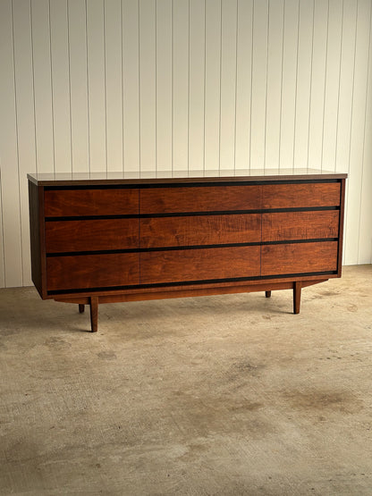 Mid-Century Walnut Nine-Drawer Dresser by Stanley, C. 1960s