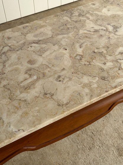 Vintage French Provincial Carved Maple Coffee Table with Marble Top