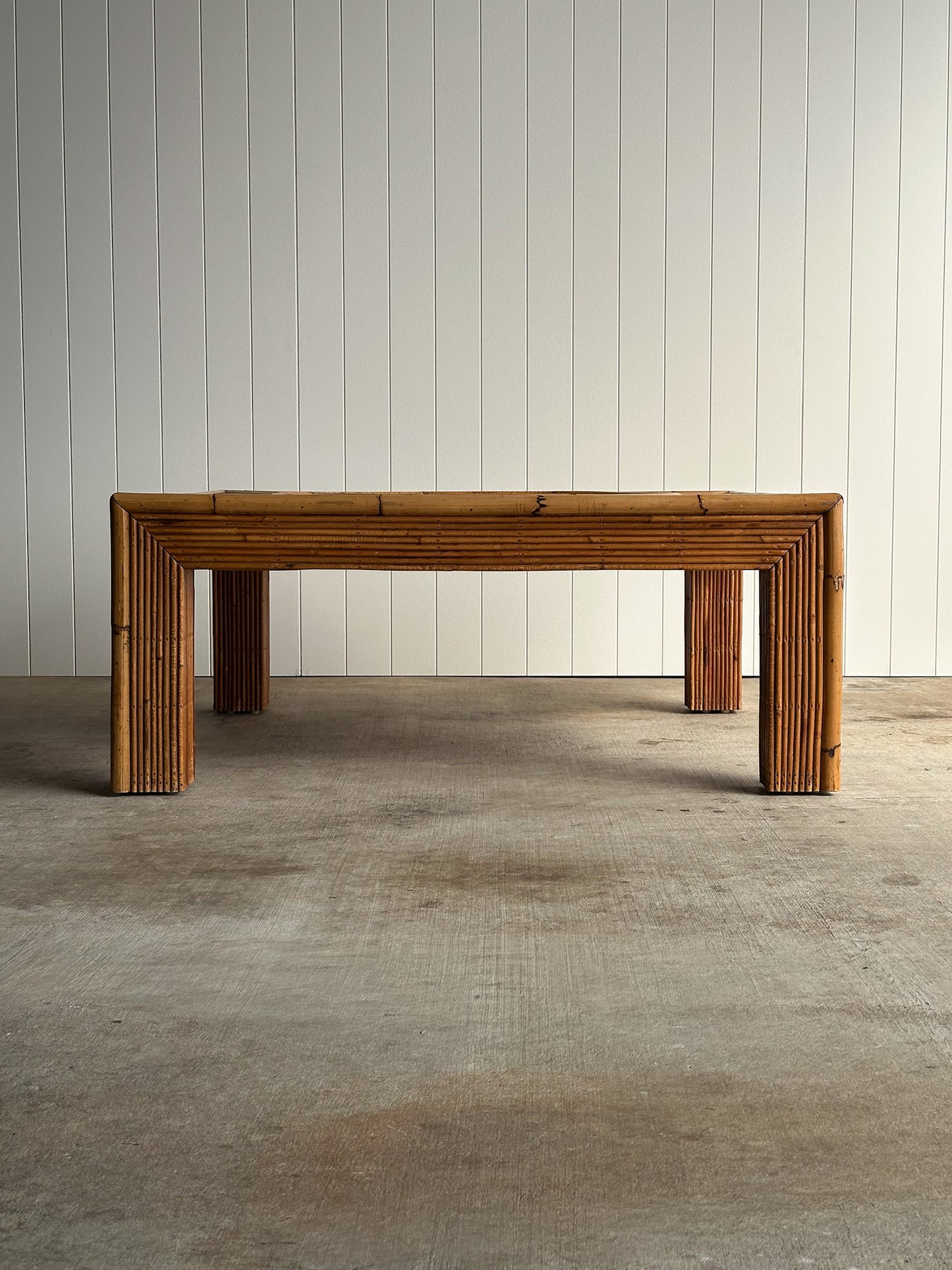 Vintage Italian Sunburst Rattan Coffee Table Attributed to Vivai del Sud, 1970s