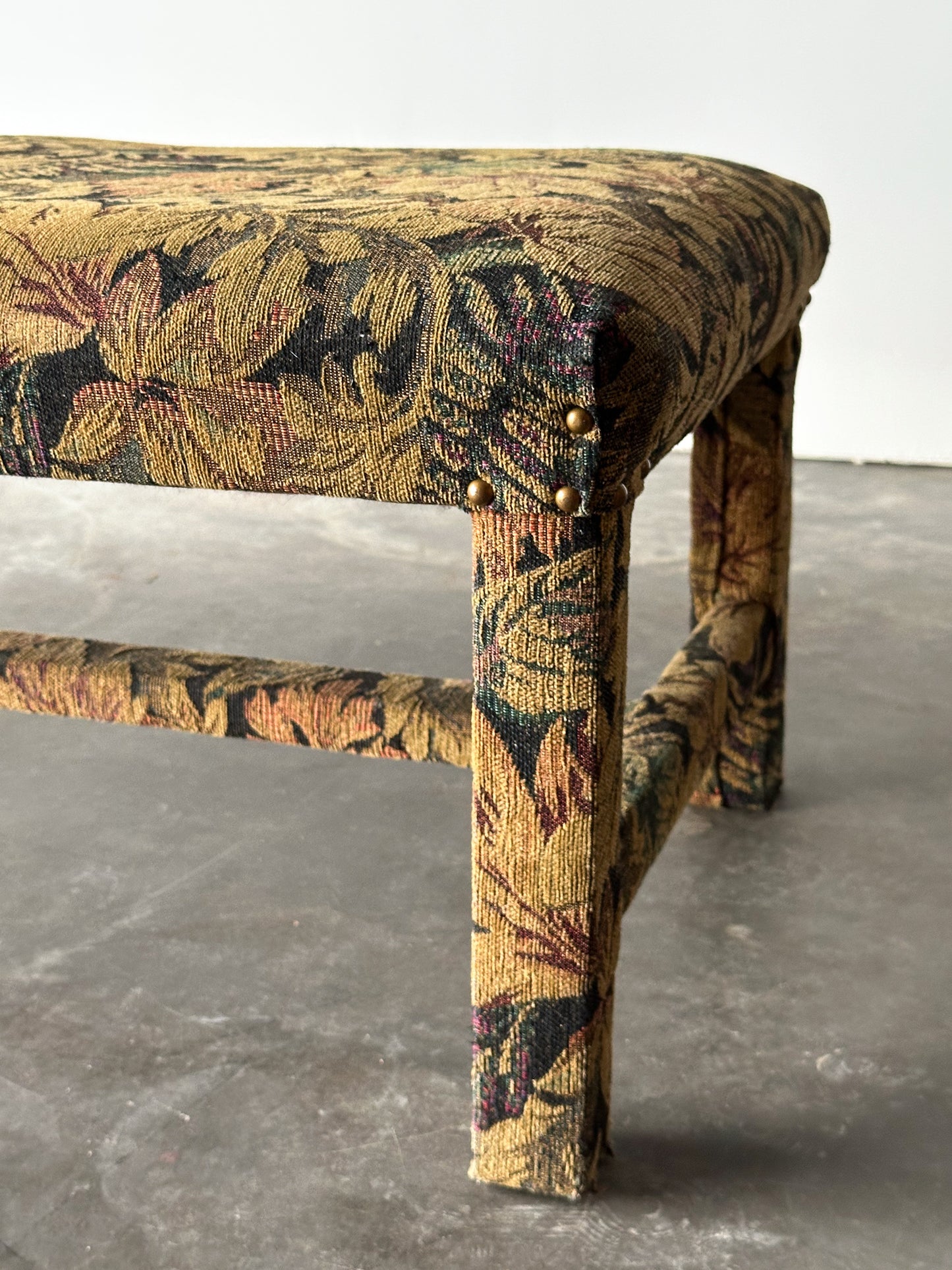 Fully-Upholstered Jacquard Tapestry Parsons Bench, 1980s