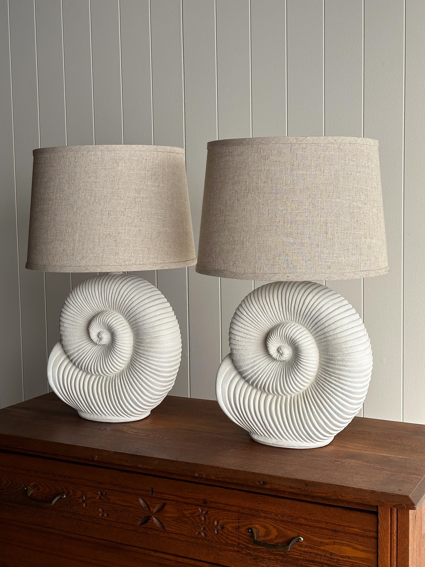 Vintage Postmodern Plaster Seashell Table Lamps, Pair