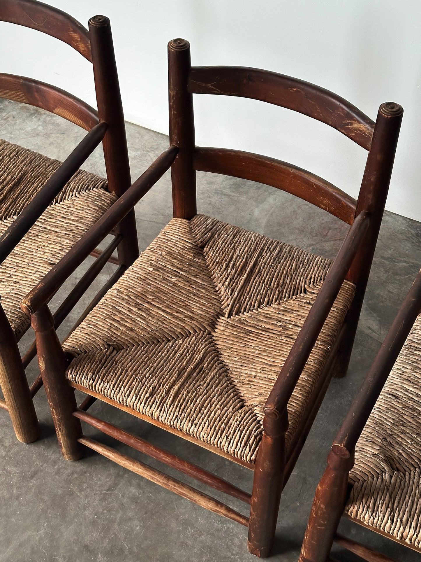 Rustic Pine Hearth Armchairs, France, Mid-20th Century, Set of Four