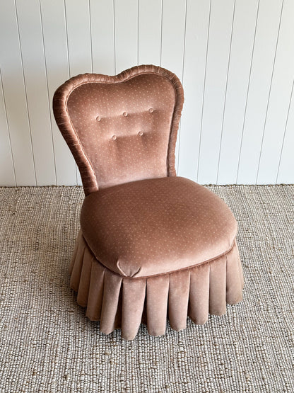 Vintage Blush Velvet Vanity Slipper Chair with Pleated Skirt