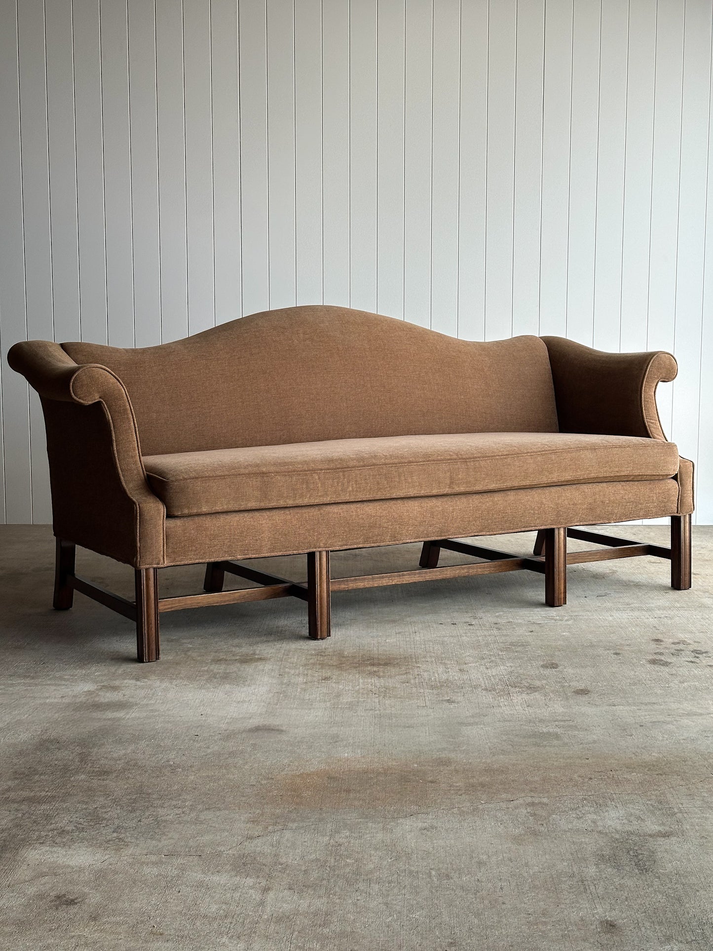 Vintage Camelback Chippendale-Style Sofa