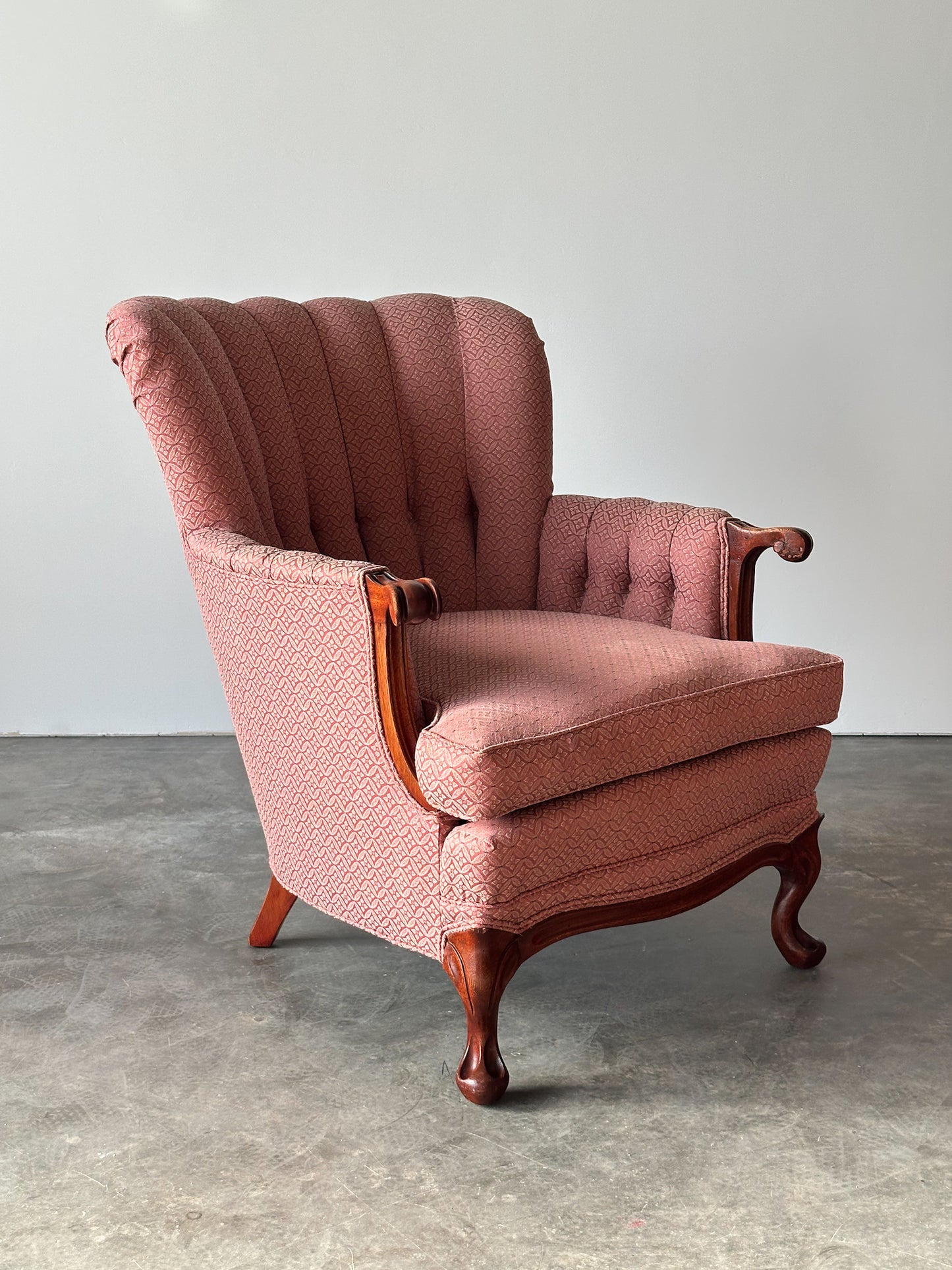 Mid-Century French Provincial Channel-Back Armchair