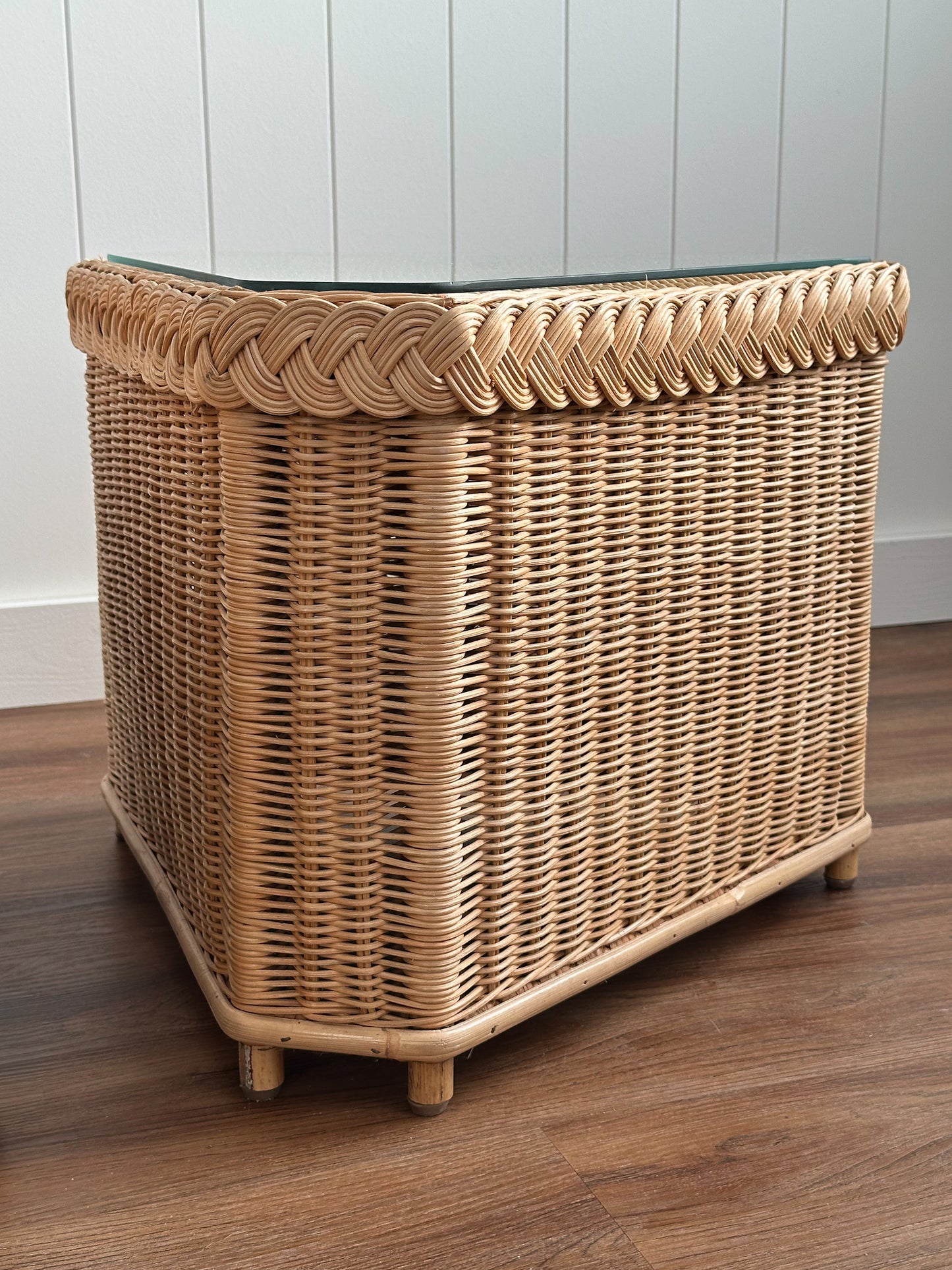 Vintage Brown Jordan Braided Wicker Side Tables, Pair