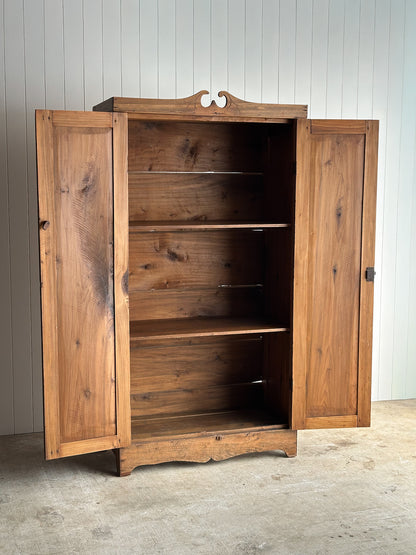 Antique Pine Cupboard Cabinet With Carved Crest