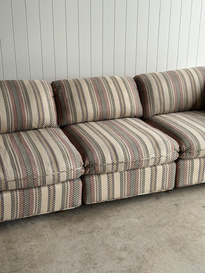 Vintage Postmodern Three-Piece Modular Sofa in Original Striped Upholstery, C. 1980s