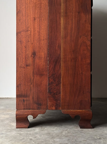 Chippendale-Style Black Walnut Tall Chest of Drawers, 1930s