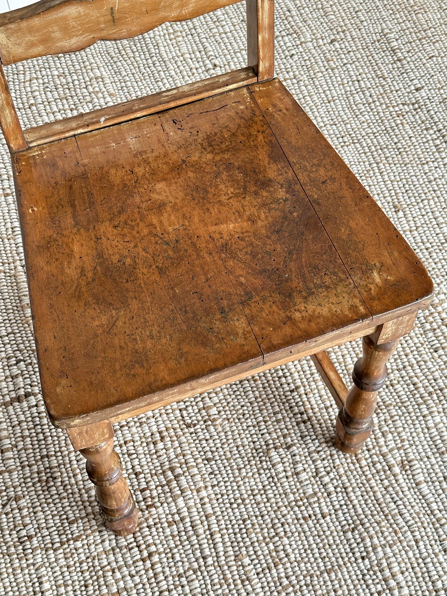 Antique Ladderback Scalloped Accent Dining Chairs, Pair
