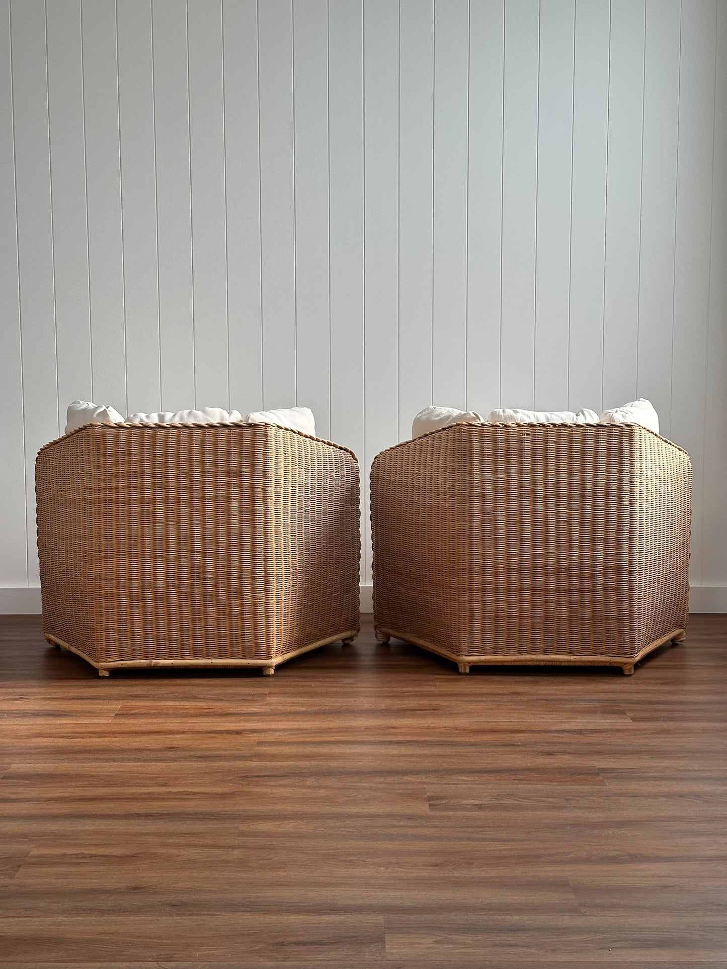 Vintage Brown Jordan Braided Wicker Lounge Chairs, Pair