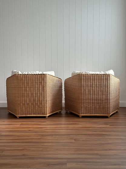 Vintage Brown Jordan Braided Wicker Lounge Chairs, Pair
