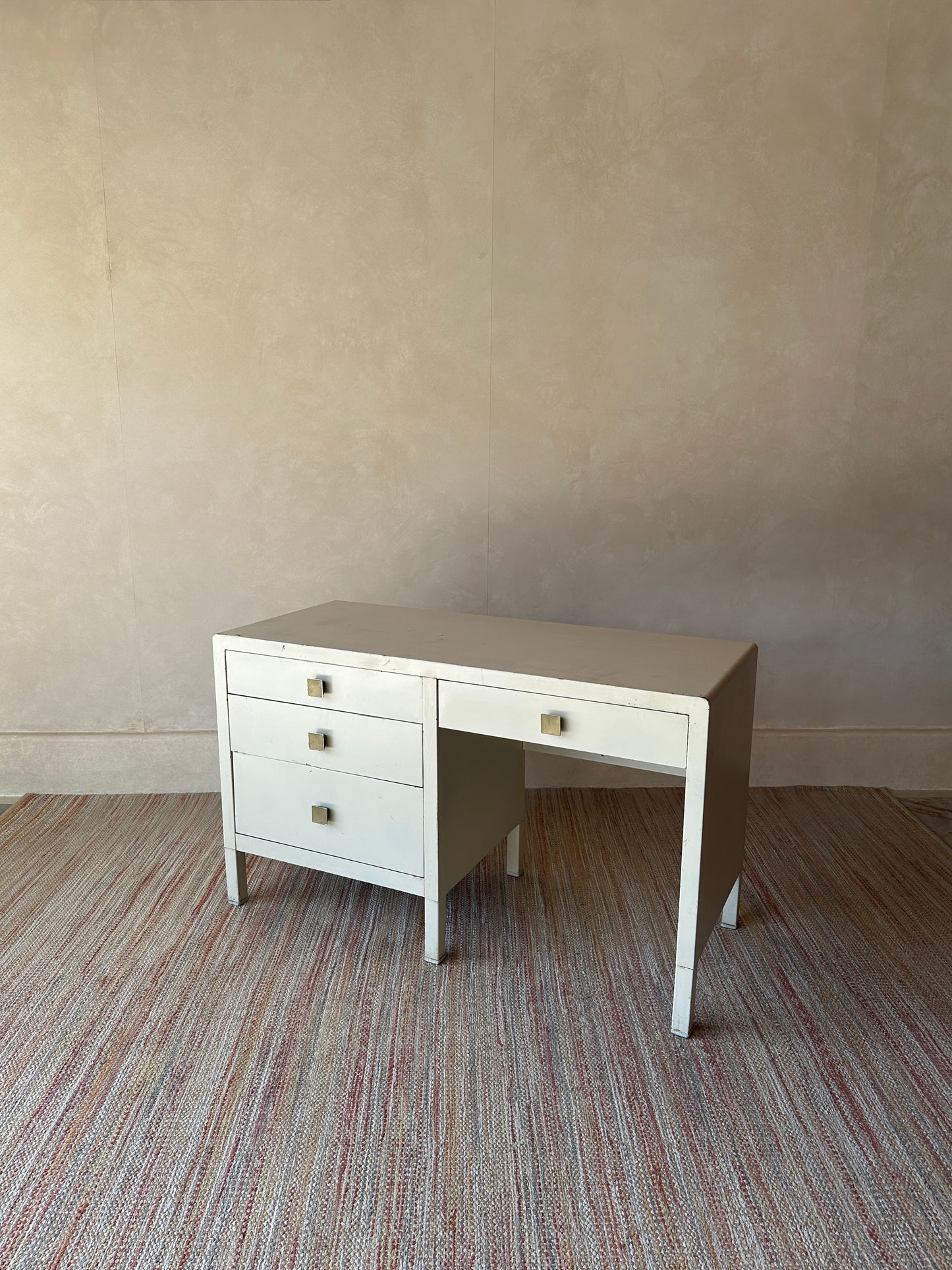 Vintage Simmons Metal Desk With Original Square Pulls, C 1940s