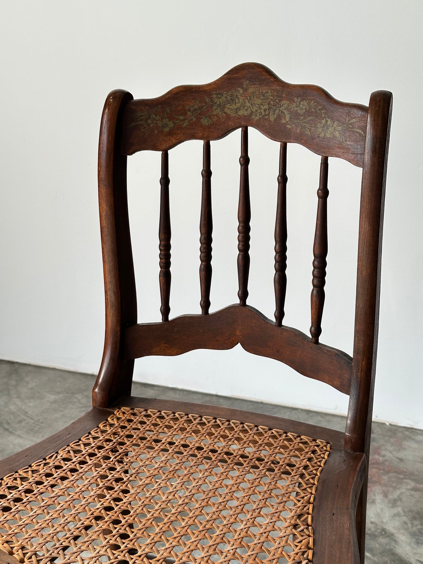 Antique Set of 4 Turned-Spindle Cane Seat Dining Chairs