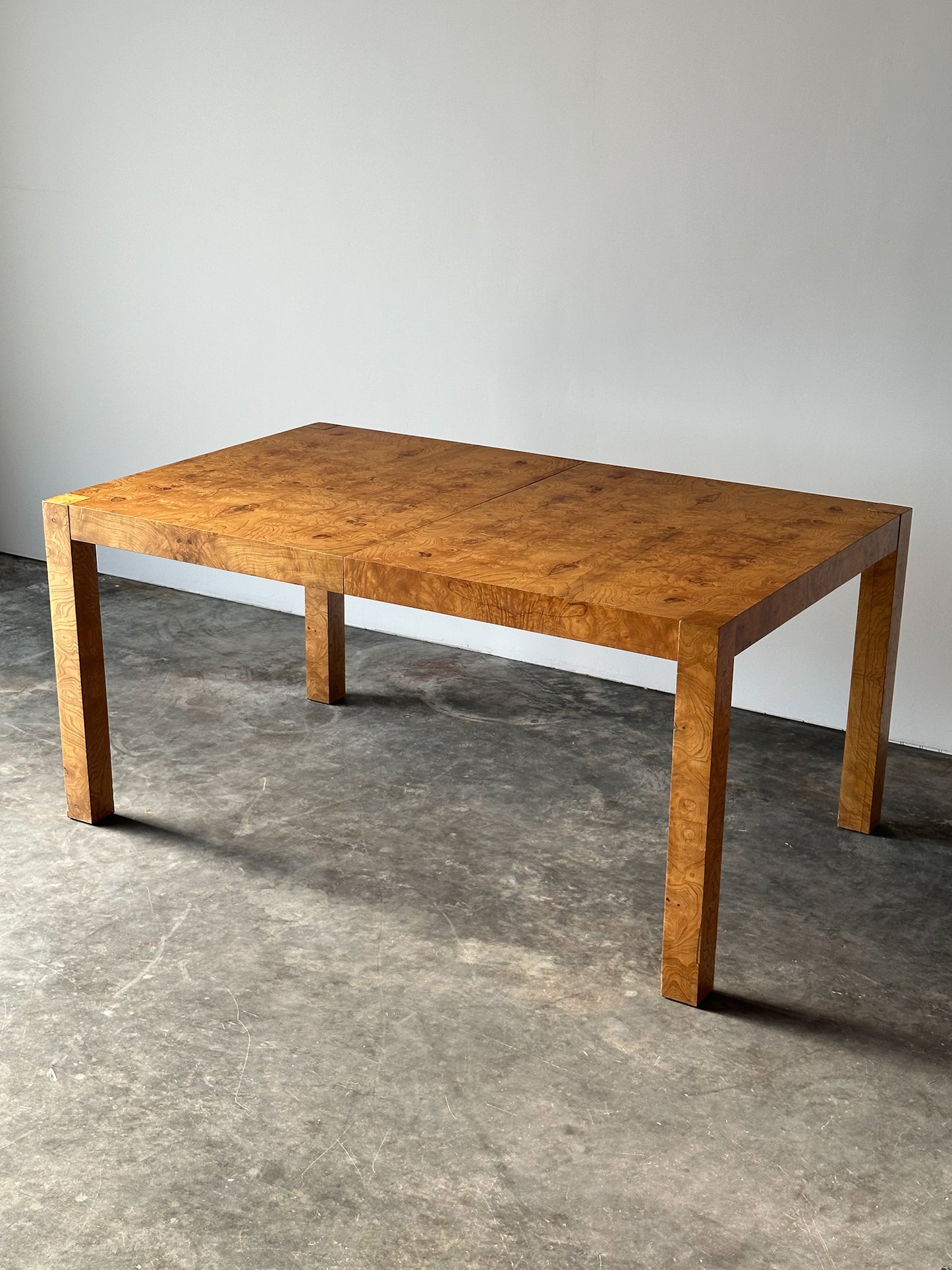 Lane Burl Wood Extendable Parsons Dining Table in the Style of Milo Baughman, 1970s