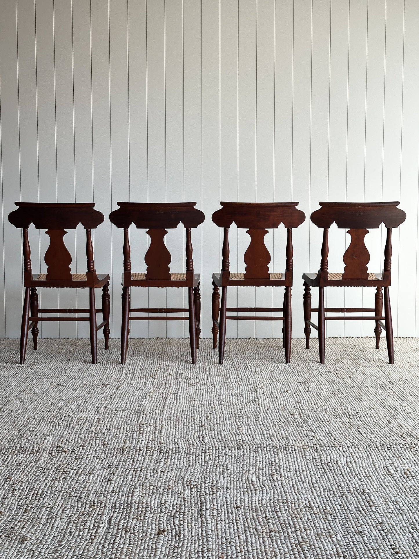 1960s Vintage Sculpted Mahogany Dining Chairs with Cane Seats, Set of 4