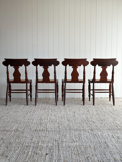1960s Vintage Sculpted Mahogany Dining Chairs with Cane Seats, Set of 4
