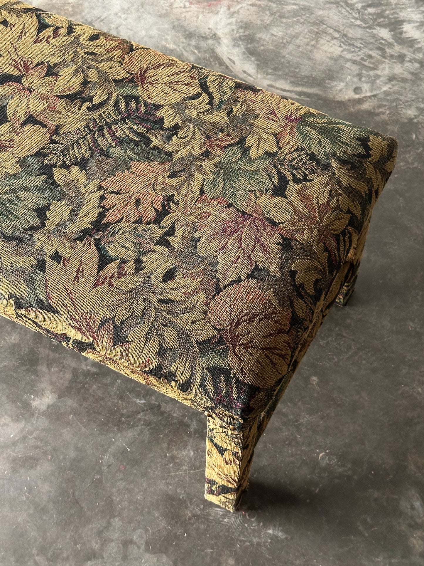 Fully-Upholstered Jacquard Tapestry Parsons Bench, 1980s