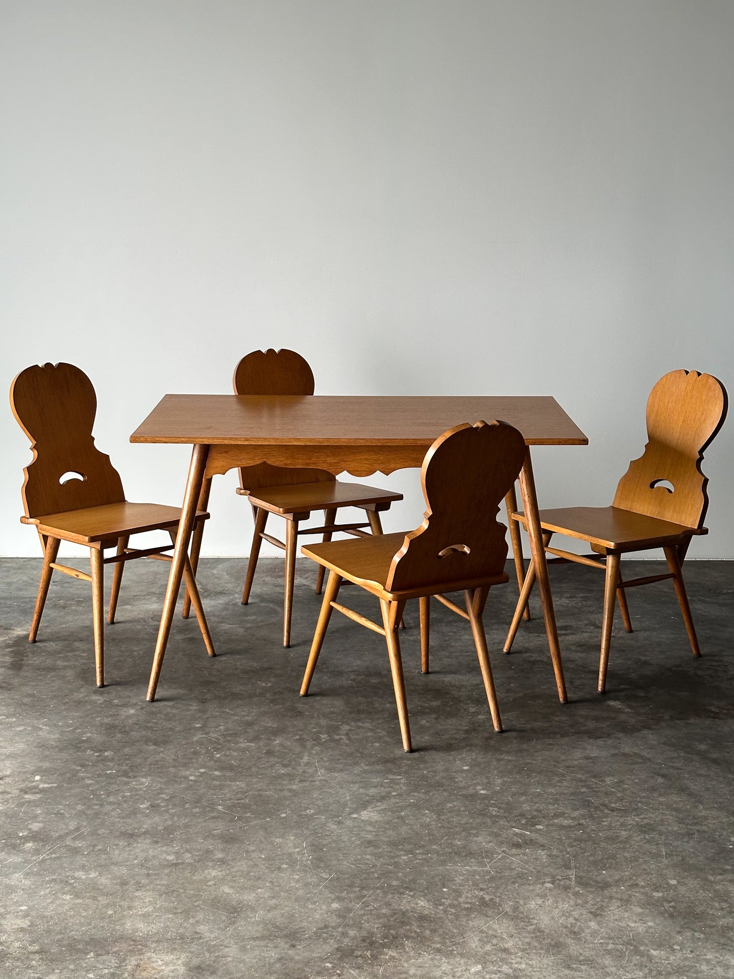 Swiss Alpine Stabelle Oak Dining Set, Mid-Century, Set of 5
