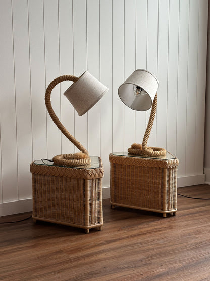 Vintage French Mid-Century Rope Table Lamps, Pair
