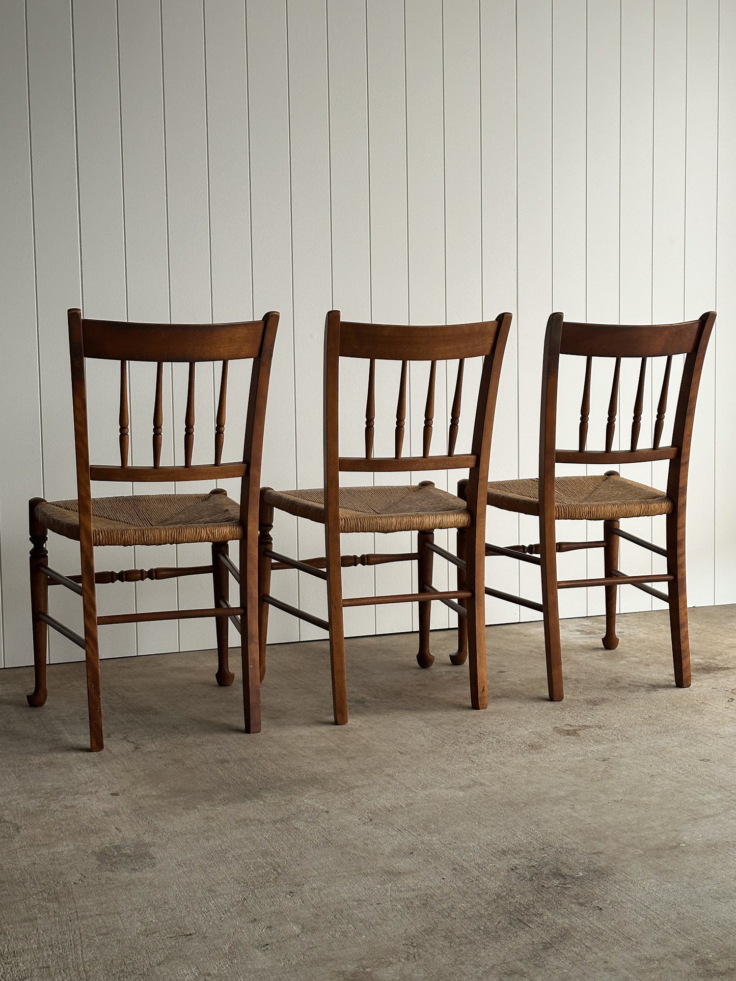 Vintage Maple Dining Chairs With Hand-Woven Rush Seats, Set of Six
