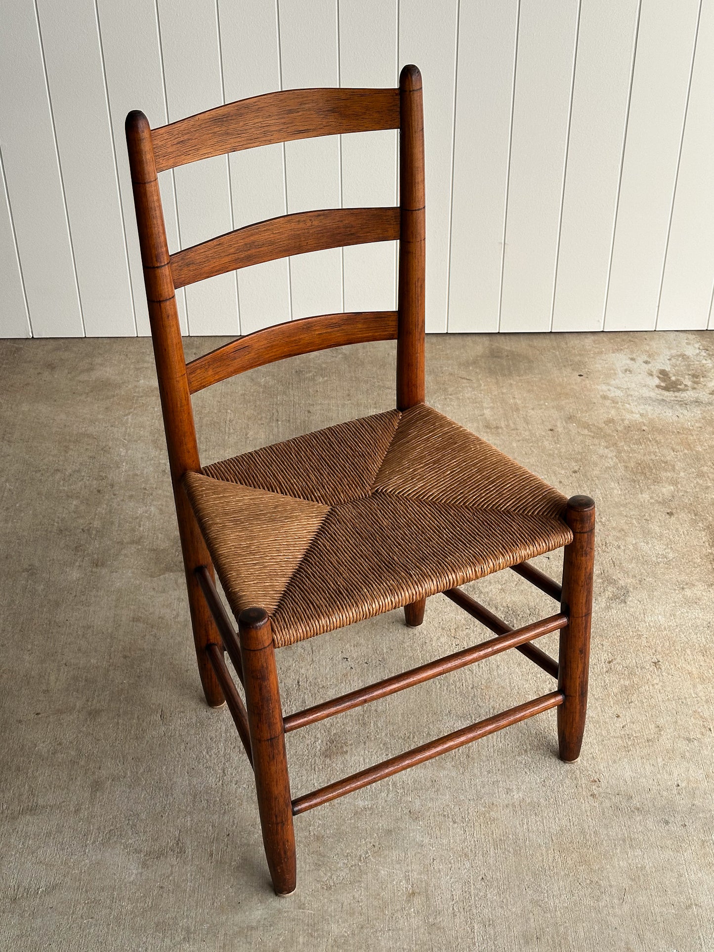 Antique Shaker Ladderback Chair with Hand-Woven Rush Seat, C. 1910