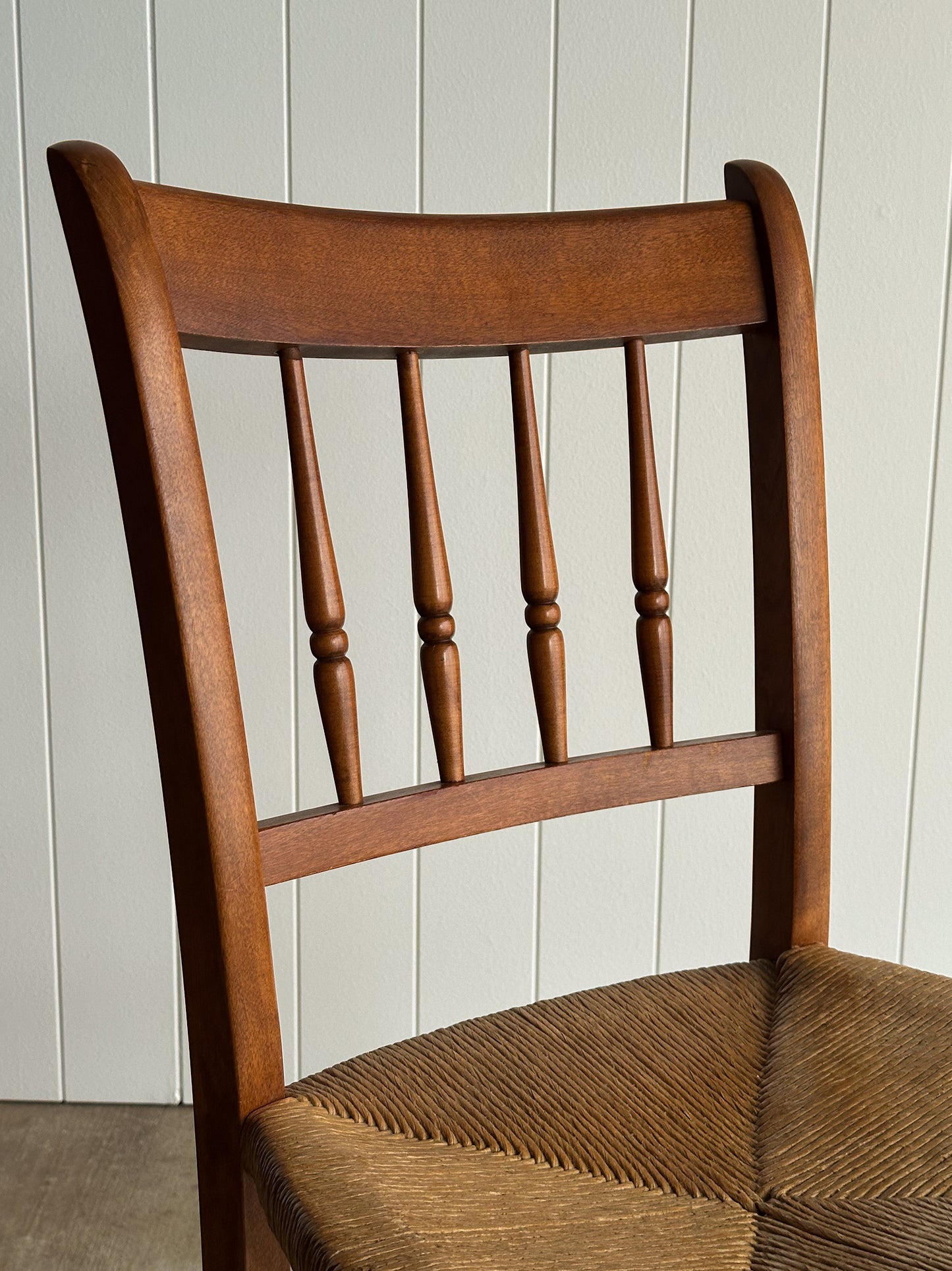 Vintage Maple Dining Chairs With Hand-Woven Rush Seats, Set of Six