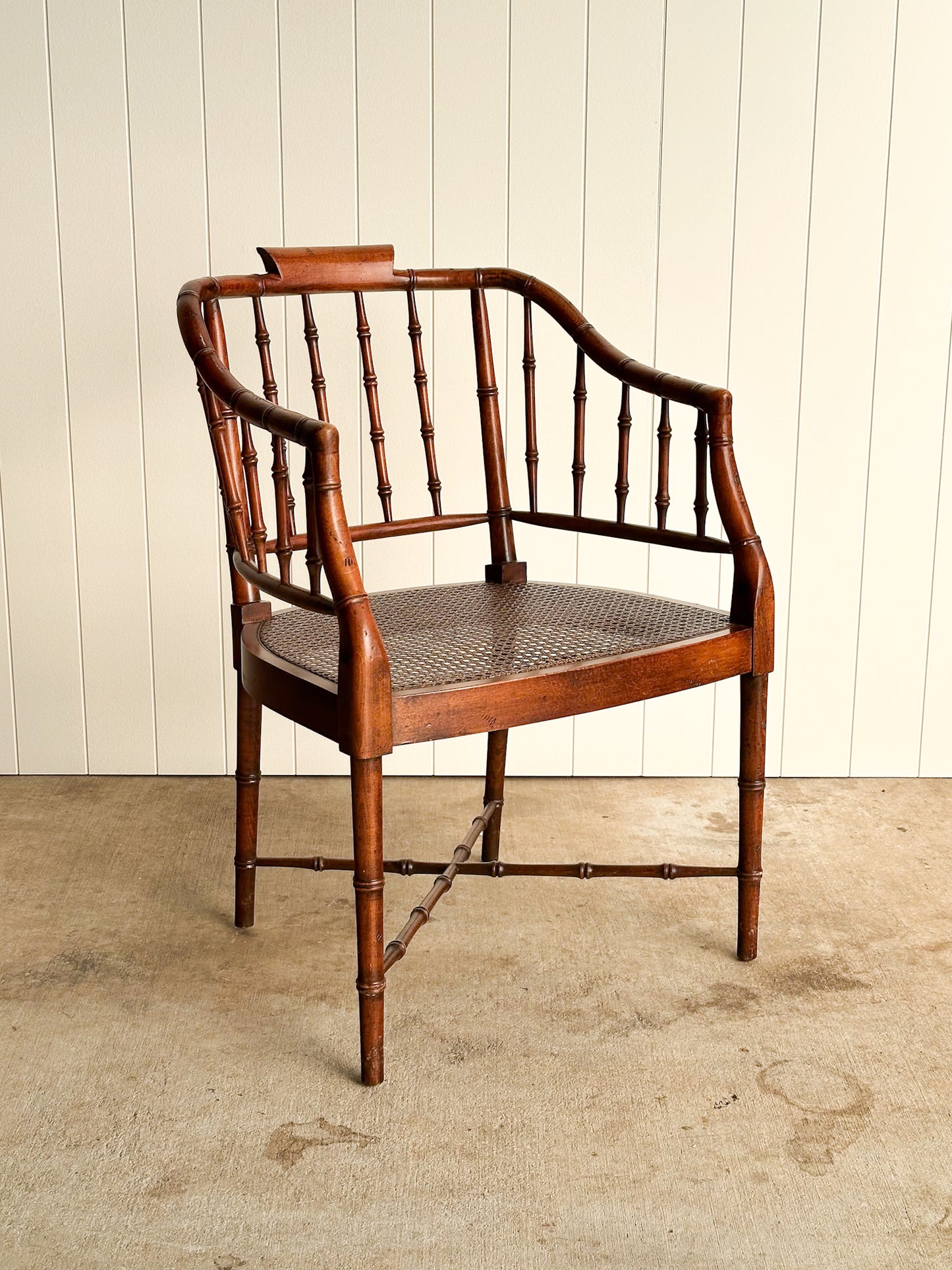 Vintage Wooden Armchair with Cane Seat
