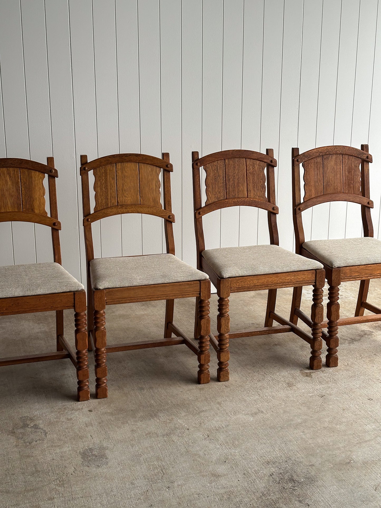 Set of Four Antique English Oak Dining Chairs, C. 1900